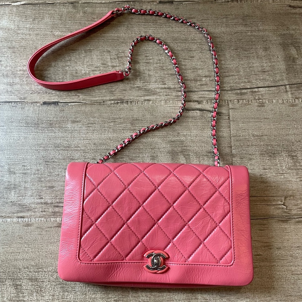 Chanel Pink Quilted Single Flap Shoulder/Crossbody Bag SHW